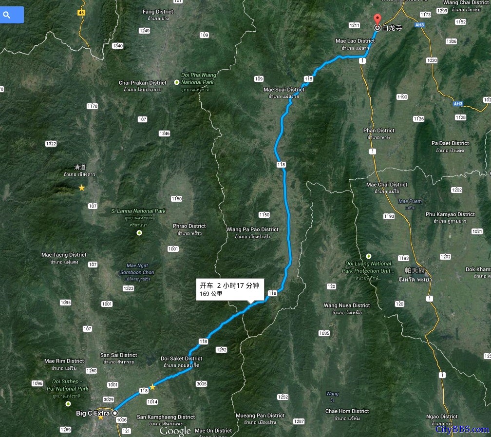 清迈至清莱白龙寺导航图