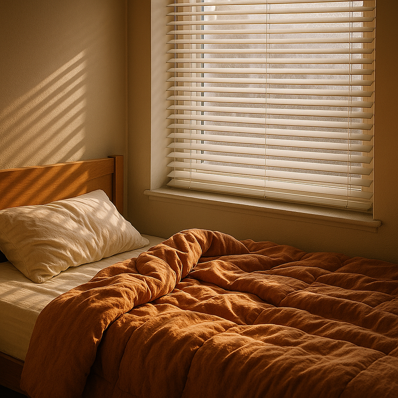 阳光透过百叶窗的缝隙照在床头 阳光透过百叶窗的缝隙照在床头